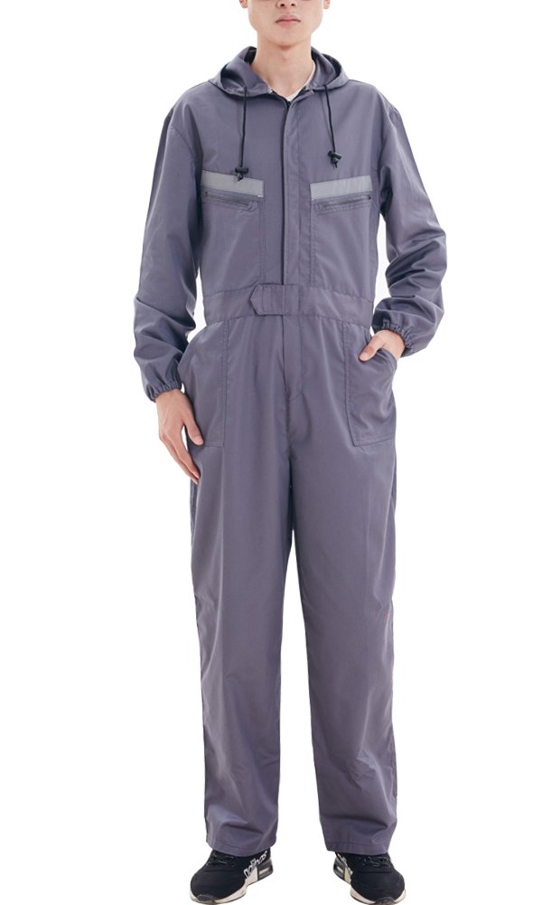 Nideen - Mono de trabajo de manga larga con capucha para hombre y mujer - Gris - XXL (cintura 37/39")