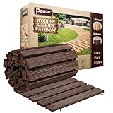 pbugac 8FT Wooden Garden Pathway, Roll Out Walkway for Patio, Backyard and Outdoor Decor, Weatherproof, Non Slip and Easy to Install, Perfect for Beach, Wedding or Lawn (Brown)