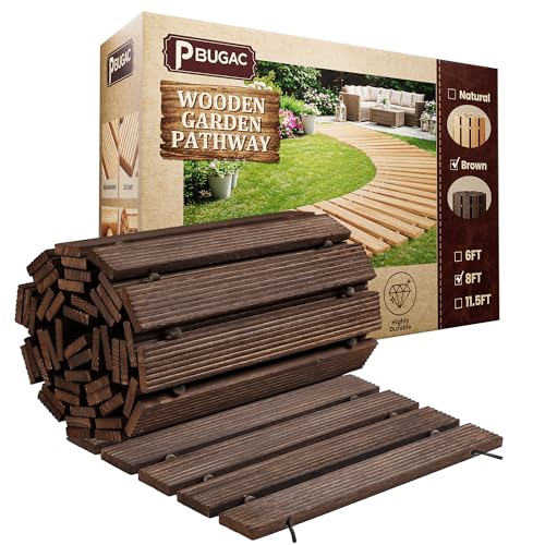 pbugac 8FT Wooden Garden Pathway, Roll Out Walkway for Patio,
