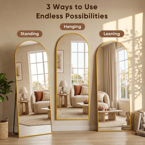 Image of Full Length Mirror, 56 inchx14 inch Arched Floor Mirror ShatterProof Glass