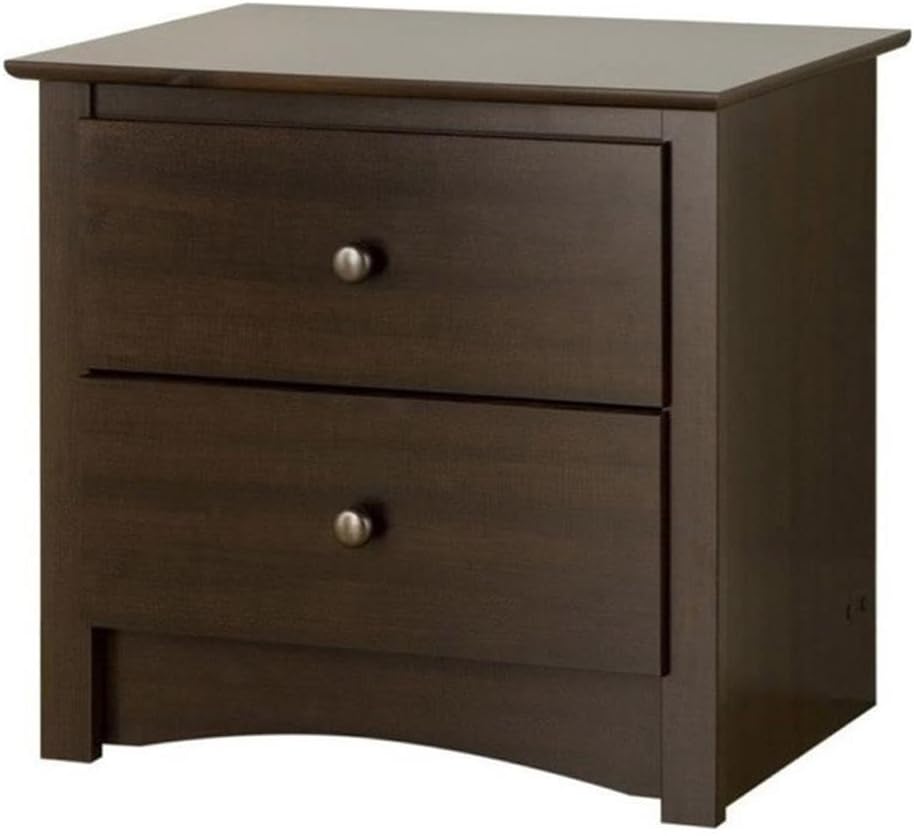 BOWERY HILL 2-Drawer Nightstand, Composite Wood, Espresso Finish, 21.75" H x 23.25" W x 16" D, Bronze Accents, Contemporary Bedroom Side Table with Smooth Rolling Metal Glide Drawers