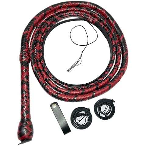 strength zones Bull Whip 06 to 16 Foot 16 Plaits Cow Hide Leather Whip Equestrian Bullwhip Leather Belly & Leather Bolster Inside (Red Black, 08 Feet) Cover