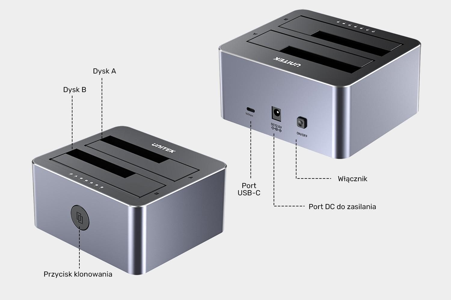 Stacja klonująca Unitek Y-3027GY01-EU USB-C 2x HDD/SSD 2,5''/3,5" 5Gb/s