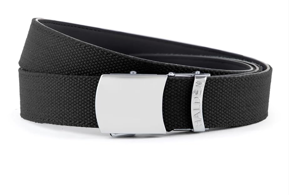 Image of HALDEN Canvas Leather Belt For Men with Magnetic Auto Lock Buckle, Adjustable Strap, Fits Up to 44 inch Waist, Stylish & Durable Belt for Daily Wear