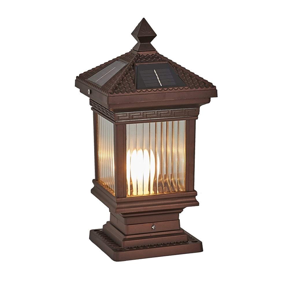 Solar-Pfosten für den Außenbereich, wasserdicht, aus Aluminium, Zündung E27, Retro, Villa, Terrasse, Außenbereich, Säule, Laternen, Lampe, klassisch, Braun, Gemeinschaft, Terrasse, Landschaft