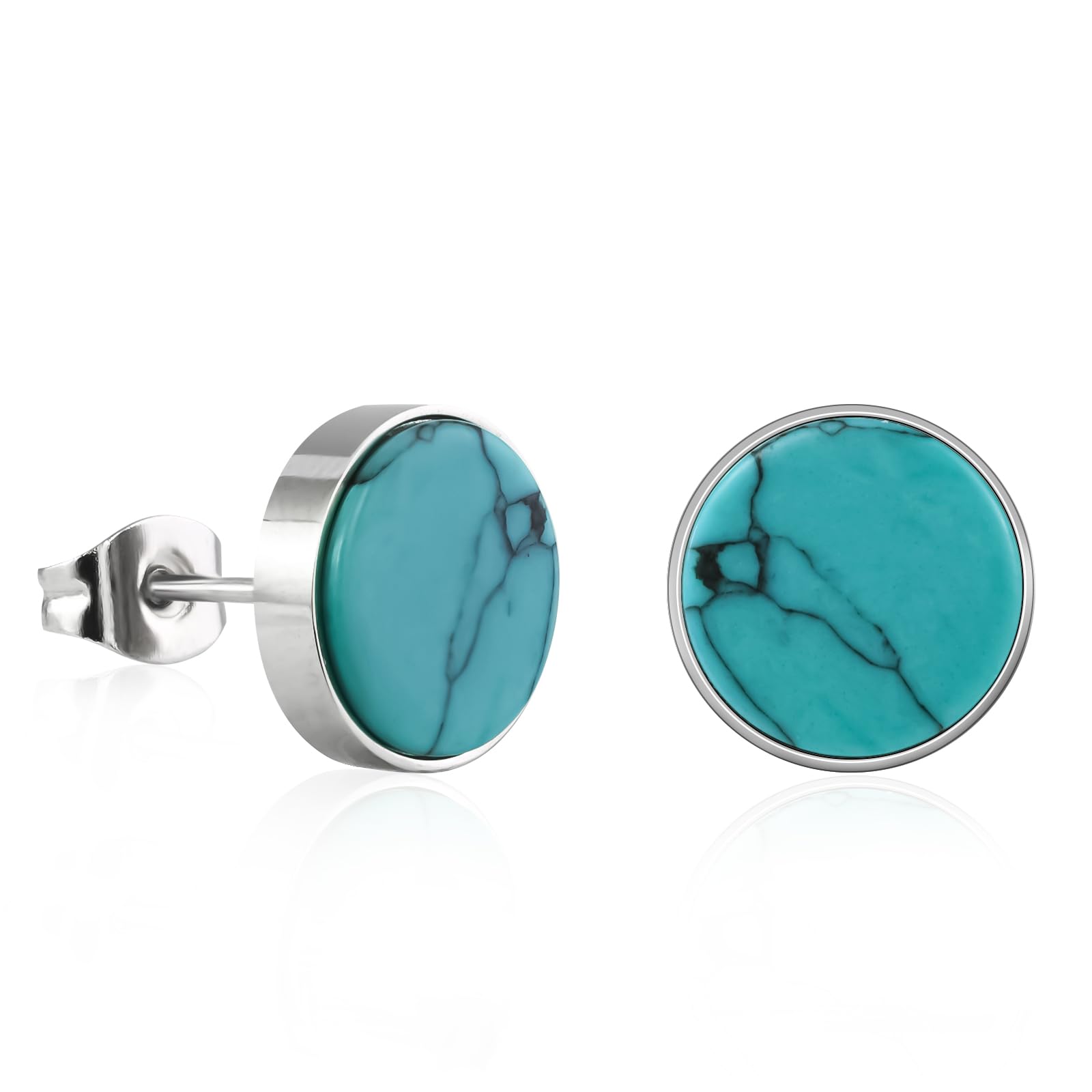 Turquoise Earrings Silver Round Stud Earrings Turquoise Jewellery for women Hypoallergenic Handmade December Birthstone Earrings for Gift