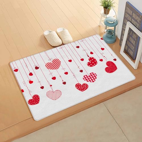 Valentine's Love Kitchen Bath Door Mat Cushioned Runner Rug,Washable Welcome Floor Sink Antifatigue Mat,Waterproof & Non-Slip Comfort Standing Doormat,Plaid Polka Dot Heart Simple White 18