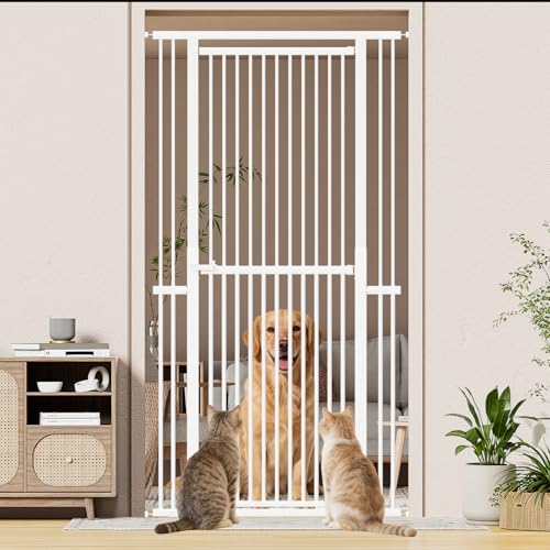 Snuowu 51-87 Extra Tall Pet Gate for Cats 29.5-40.5 Wide Pressure Mounted No-Drilling Safety Dog Gate Metal Walk-Thru Barrier for Doorways Stairs Kitchens White