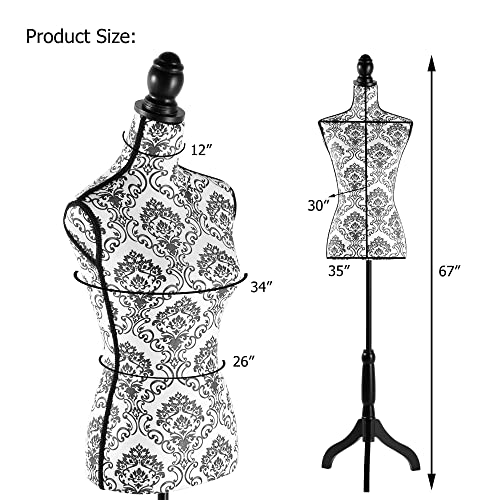 Female Mannequin Torso Dress Form Height Adjustable Pinnable Mannequin Body With Sturdy Tripod Stand For Home Decor, Jewelry & Clothing Display, Black Flower #TOP6