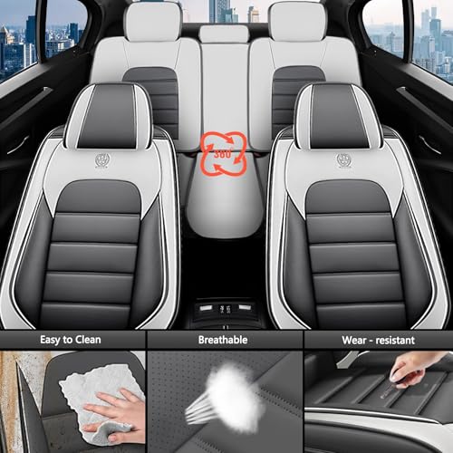 Image of Universal Car Seat Covers for Honda Accord 1981-2026 Anti-Slip Seat Covers,Waterproof Faux Leather Full Coverage Car Seat Protectors Interior Accessories(5Pcs Standard /Gray&White)