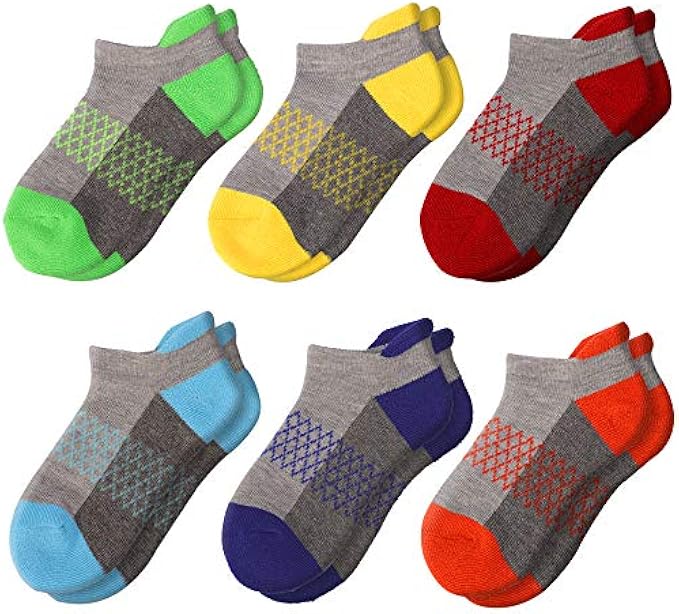 Comfoex Boys Socks 6 Pairs Ankle Athletic Sock Half Cushioned Low Cut Socks For Little Big Kids