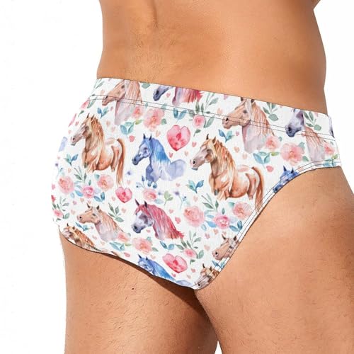 Watercolor Horses Hearts Flowers Novelty Men's Brief Swimwear Pants Swimming Trunks Beach Shorts Underwear3