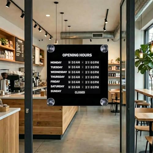 Metal Magnetic Business Hours Sign for Storefronts – Suction Cup Opening Hours Board for Glass Doors – Reusable Changeable Schedule Sign with Magnetic Numbers for Shops, Cafés, Salons & Offices