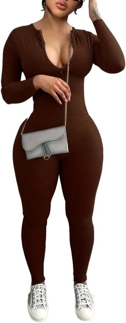 YeGine Women Long Sleeve Bodycon Jumpsuit Sexy Rompers One Piece Zip Up jumpsuits YeGine Women Long Sleeve Bodycon Jumpsuit Sexy Rompers One Piece Zip Up jumpsuits