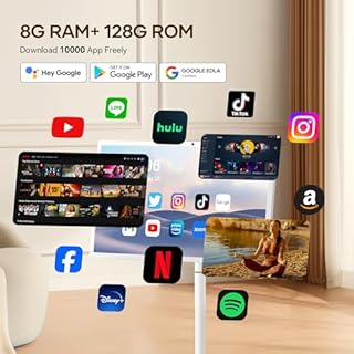 32-Inch Portable Smart TV on Wheels with Touch Screen Monitor | 8G RAM +128G Storage | 8-core CPU Qualcomm | Built-in 6-8H Battery | 8MP Webcam | Android 13 OS | Full Swivel Rotation | Remote Control