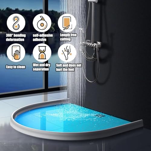 Image of Hukimoyo 2M Water Stopper for Kitchen Slab Bathroom with Glue Water Dam Barrier Strip Silicone Kitchen Sink Water Splash Guard Self-Adhesive Water Blocking Shower Bathroom Dry and Wet Area Separator