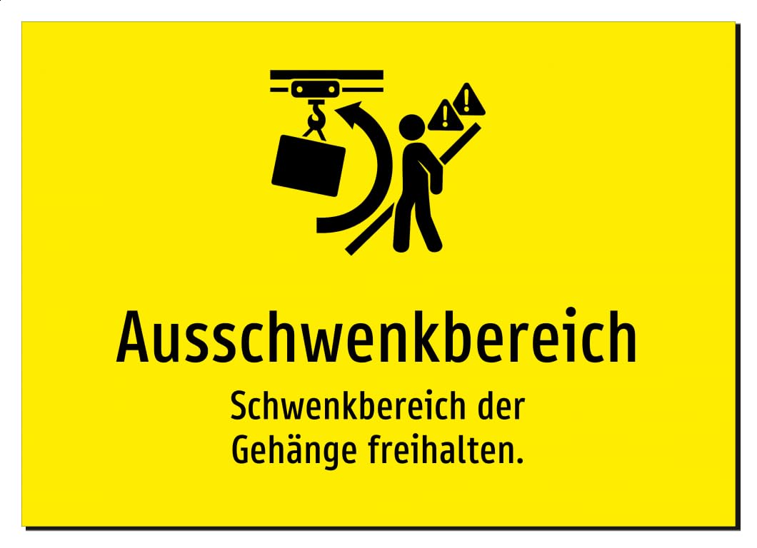 31710-DE-S-09 | Ausschwenkbereich - Schwenkbereich der Gehänge freihalten | Aluminiumschild A2, 594 x 420mm | mit Symbolgrafik und Text