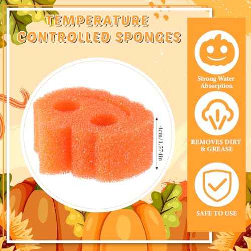 Image of FillTouch 3 Pcs Dual Sided Scrub Sponge Multi Functional Cute Temperature Sensitive Non Scratch Dish Sponge for Washing Dishes Kitchen Bathroom (Thanksgiving Pumpkin,Orange, Yellow, Green)