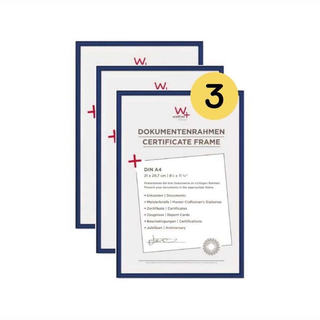 walther design Bilderrahmen blau 21 x 29,7 cm (DIN A4) 3er Pack, New Lifestyle Kunststoffrahmen KV130L3