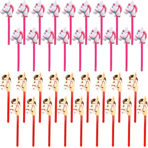 Haconba 36 Pcs 40 Inch Inflatable Stick Horse Bulk Blow up Cowboy Horsehead Stick Balloon for Birthday Pool Beach Cowboy Party Supplies, 2 Colors