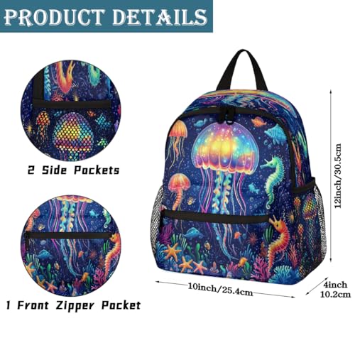 Toddler Backpack for Girls Boys Kids Neon Jellyfish Mini Backpack School Bookbag Cute Preschool Backpacks with Chest Strap2