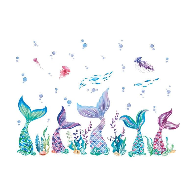 Image of PATPAT Mermaid Tail Self-Adhesive Decals Wall Stickers for Home Decoration