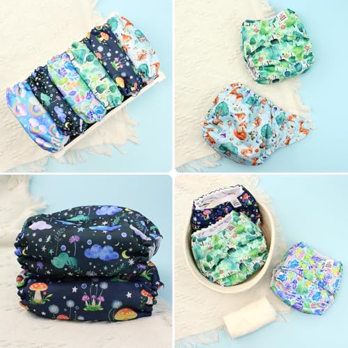 Image of Mama Koala 6 Pack Reusable Cloth Diapers 3.0 for Babies Girls Newborn, One-Size Adjustable Baby Diaper, Durable Stitching, Back Opening for Inserts, Breathable Awj Lining, Leak Prevention-Forest & Sky