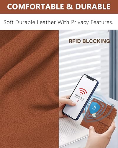Image of Small Wristlet Wallets for Women Keychain Wristlet Wallet RFID Blocking Key Chain Wallet With Zipper Coin Pocke,2 Id Window(Brown)