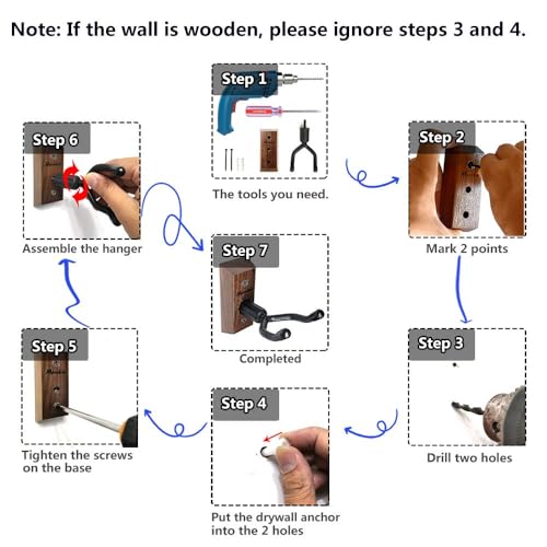 Image of Ukulele Wall Mount Hanger, Black Walnut Ukulele Hanger Holder for Wall Fits Ukulele /Mandolin /Banjo, Ukulele Hanger Display for Concert, Home, Studio, Exhibition (Blackwood)