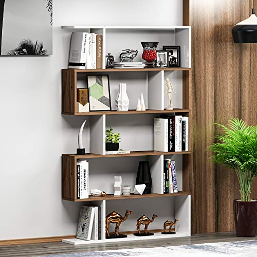 HOMIDEA Core Bibliothèque - Étagère de Rangement - Étagère pour Livres - Étagère pour Bureau/Salon par Le Design Moderne (Blanc/Noyer)