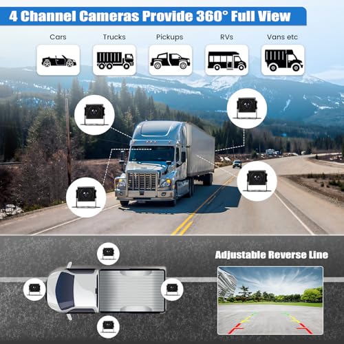 Image of 1080P 4K RV Backup Camera System Portable Wireless Apple Carplay /Android Auto Mirror Link Smart Player 10.36 inch Touchscreen Reverse Monitor DVR Loop Recording 4 Split Screen Bluetooth USB TF
