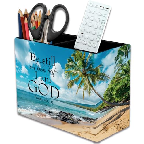 Suporte de caneta, estojo de lápis, caixa de armazenamento de pincéis de maquiagem, caixa de armazenamento de utensílios de mesa, adequado para escritório ou casa – Praias e palmeiras