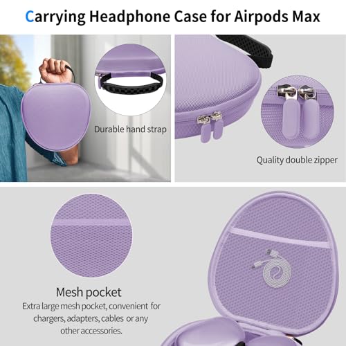 Image of Hard Case for AirPods Max 2 Supports Sleep Mode, Travel Carrying Headphone Case with AirPods Max 2 /1 Clear Ear Cups Cover /Silicone Earpad Case /Headband Cover, Protective Portable Storage Bag, Purple