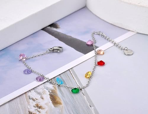 Miniatura 3 de Gargantilla bohemia de acero inoxidable de colores con circonita cúbica y arco iris para mujer, delicada cadena de oro de 14 quilates con cuentas de