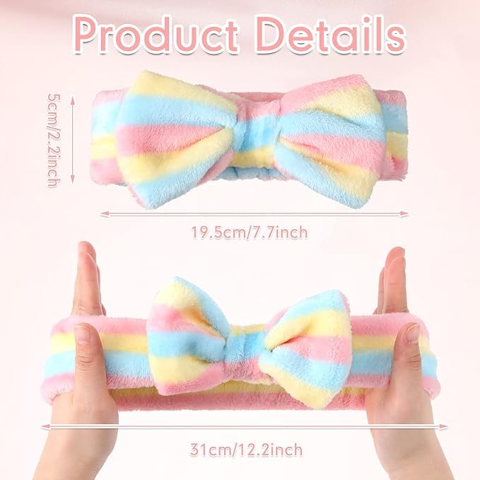48 diademas de spa a granel con lazo para el cabello, diademas de maquillaje facial, diadema de felpa esponjosa para mujer, lavado de cara, spa, ducha, limpieza (bonito patrón)