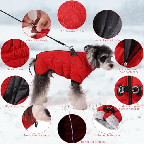 Savlot Hundemantel Warme Pufferjacke für den Winter Winddichter Hundemantel mit Geschirr Reflektierende Rollkragen-Winterjacke für Hunde Hundeschneeanzug für kleine, mittelgroße und große Hunde