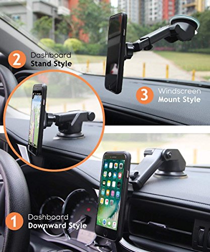 Image of HIRATEK MagBear Universal Car Mount Mobile Phone Holder with 360 Rotating Long Arm and Extra Magnetic Power for Dashboard and Windshield (Black)