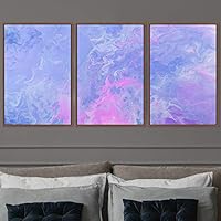 3 Piece Framed Canvas Wall Art Abstract Brushstroke Blue Pastel Liquid Canvas Prints Home Artwork Decoration for Living Room,Bedroom - 16