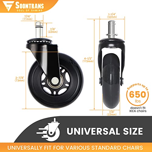 Image of Soontrans Office Chair Wheels,Set of 5,Rollerblade Wheels Replacement for Office Gaming Chairs Caster Wheels for Carpet,Wood Floors,Heavy Duty Computer Chair Wheels,NOT Compatible for IKEA