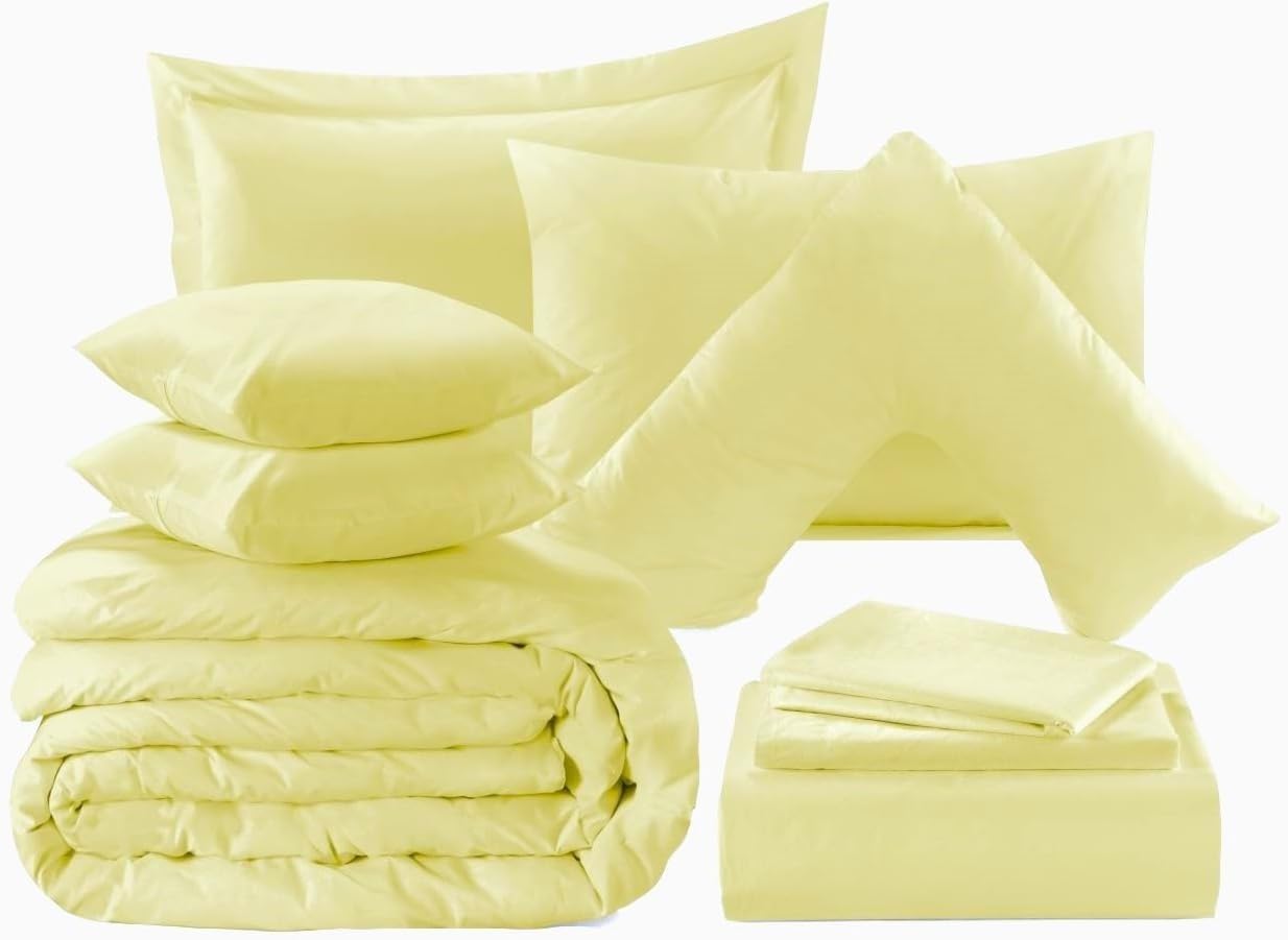 Voice7 Plain Dyed Lemon Fitted Sheet 25cm Deep Fitted Sheets, Easy Care Percale Poly Cotton Bottom Bed Sheets (Double)