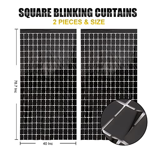 Image of PADELO Black Shimmer Wall Backdrop, Square Backdrop Curtain,2Pcs 3.3x6.6 Feet Black Streamer Backdrop for Graduation Birthday Party Supplies Decorations Holiday Photo Booth Props