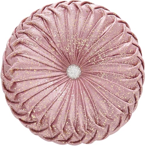 Image of EUCIOR Round Throw Pillows,Blush Pink and Gold Throw Pillow,Soft Spandex Fabric,Pumpkin Pleated Handmade Pink Round Velvet Decorative Pillow for Sofa Bedroom Livingroom