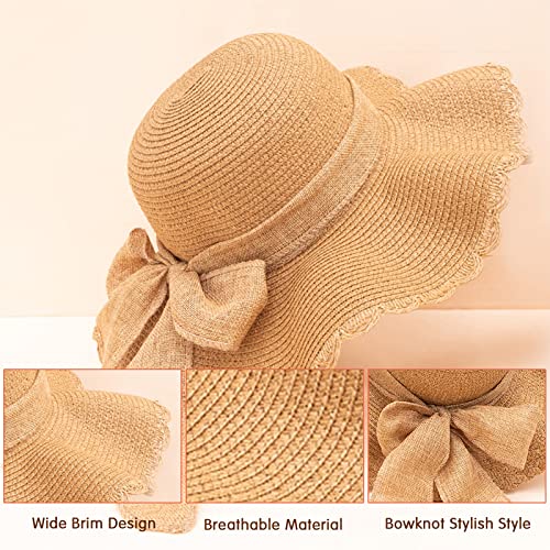 Kunyeah Kids Girl Summer Straw Hat Foldable Wide Brim Cap Sun Visor Hats Sun Protection Beach Hats Bowknot Floppy Cap4