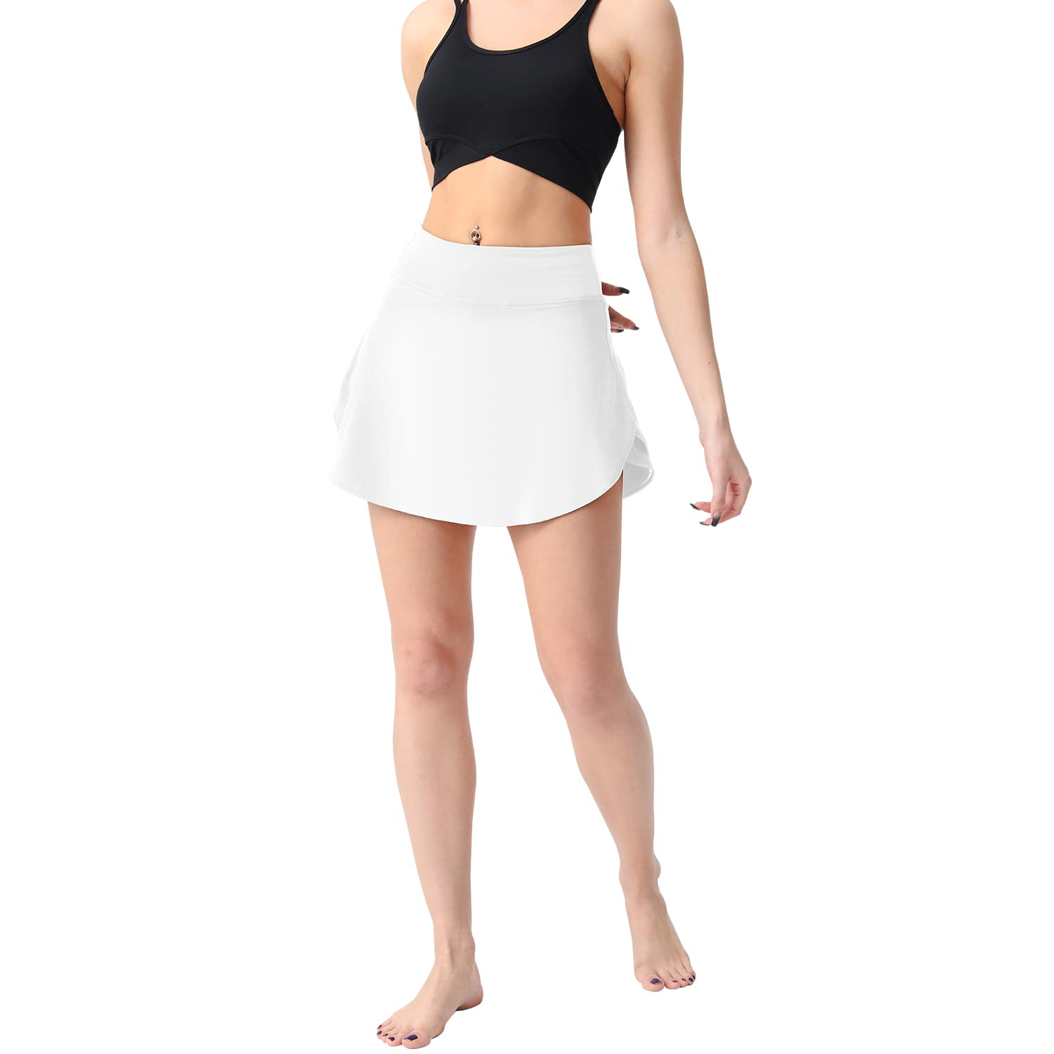 Falda de tenis de malla de cintura alta para mujer, con bolsillos, falda corta, pickleball, atletismo, golf, fluida, Blanco (White-snow), XX-Small