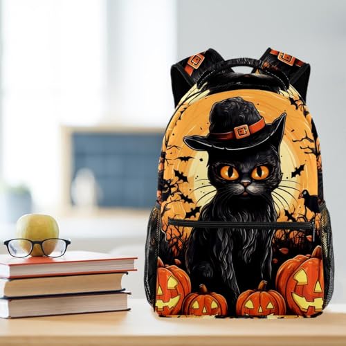 Sac à dos de voyage Halloween chat noir multicolore pour l école