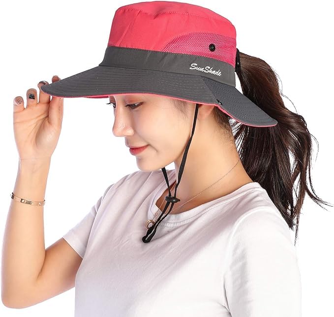VICSPORT Sombrero Mujer Verano Gorro de ala Ancha de Malla Sombreros de Pesca al Aire Libre Protección UV Sombrero Playa Mujer