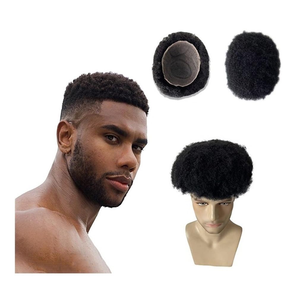 Perücke męska 20 x 25 cm pełna końcówka z podwójnym węzłem, afro kinky kręcone toupé dla czarnych mężczyzn, proteza kapilarna Toupé dla mężczyzn (1#,12 mm)