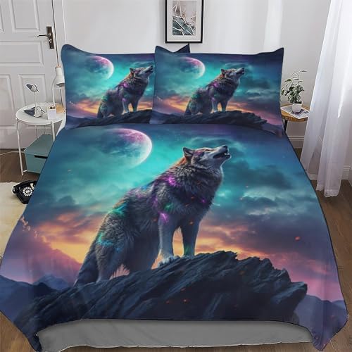 Loup housse de couette 3 pièces lit king size parure de lit microfibre zippée - 2