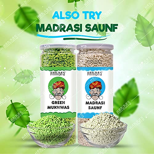 Image of HARIBAS Green Mukhwas 200GM, Peppermint Coated Saunf Mouth Freshner Mukhwas,Fennel Mouth Freshener Helps in Digestion, After Meal and Drink Mukhwas Mouth Freshener - Easy to Store Green Mukhwas 200GM