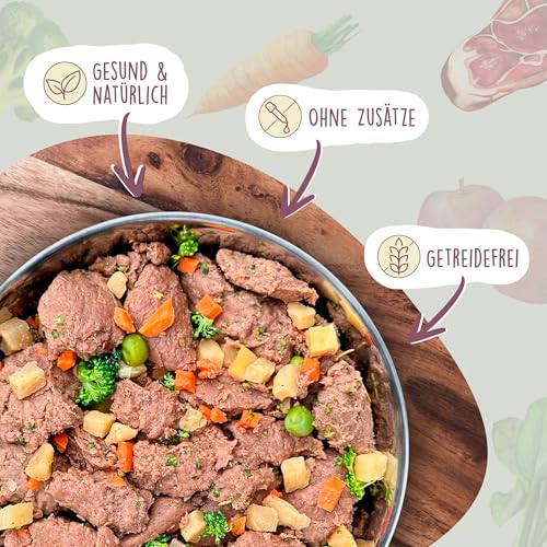 Fidelis - Gekochtes Frische-Menü Pferd für Hunde 10 x 500g - Hunde Futter mit 70% Fleischanteil und frischen Zutaten - Proteinhaltiges Hundefutter nass Nicht extrudiert - Zucker- & Getreidefrei